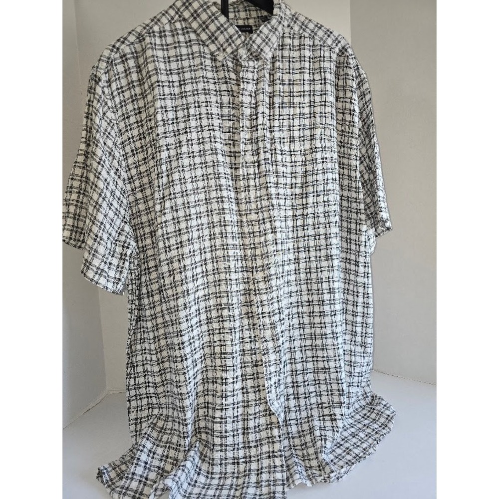 Mens Saks Fifth Avenue Plaid‎ Short Sleeve Button Up Shirt Linen Blend XL